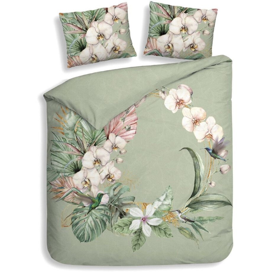 Heckettlane Dekbedovertrek Ana - Dekbed met instopstrook - Groen - 100% Katoen-Satijn - Bloemen - 240x220 + 2 slopen 60/70 cm Heckettlane Dekbedovertrek Ana - Dekbed met instopstrook - Groen - 100% Katoen-Satijn - Bloemen - 240x220 + 2 slopen 60/70 cm afbeelding 1