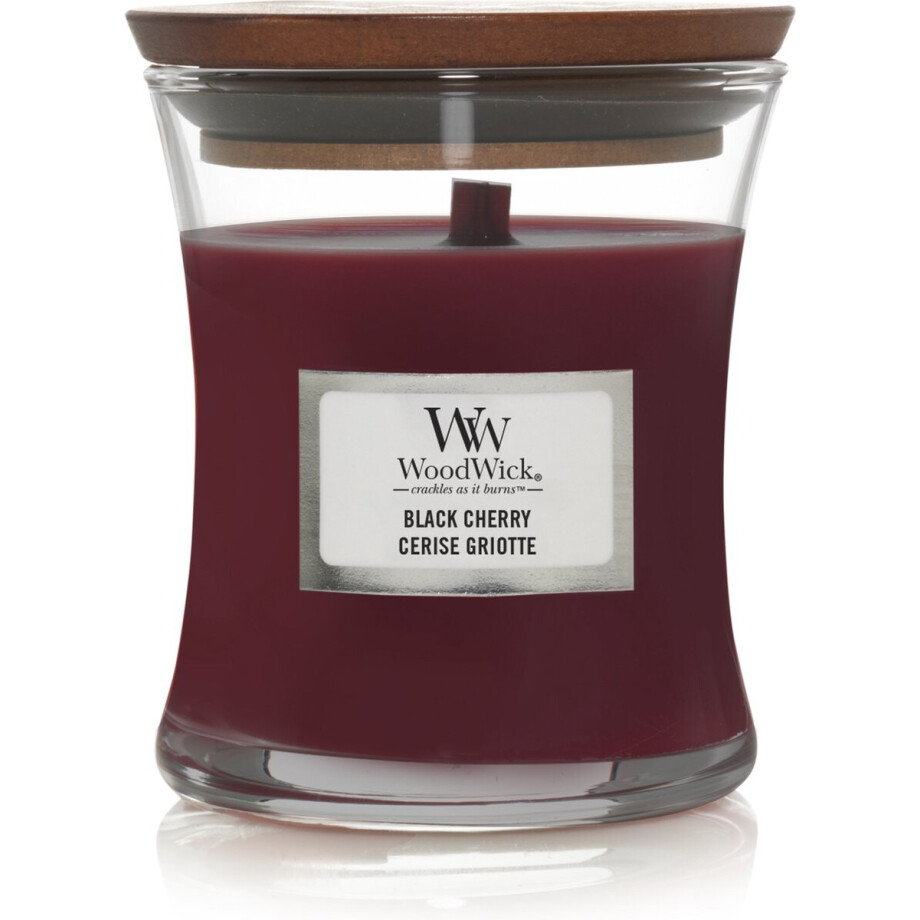 WoodWick Geurkaars Mini Candle - Black Cherry - 20 branduren - 85gr - 8 cm / ø 7 cm afbeelding 1