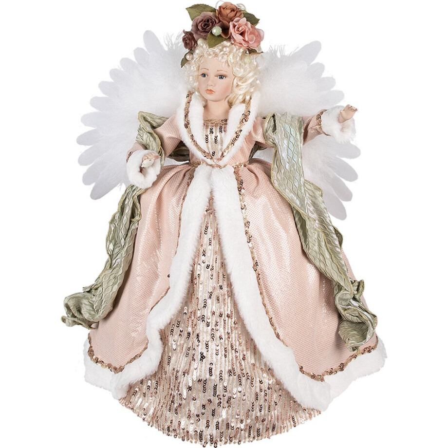 Clayre & Eef Kerstdecoratie met LED-verlichting en muziek Engel 65 cm Roze Kunststof afbeelding 1