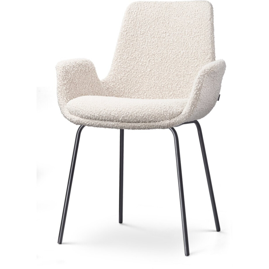 Nolon Nora-Eef Eetkamerstoel Bouclé Beige - met Armleuning - Stof - Zwart Metalen Poten - Lage Armleuning - Modern - Design - Scandinavisch Nolon Nora-Eef Eetkamerstoel Bouclé Beige - met Armleuning - Stof - Zwart Metalen Poten - Lage Armleuning - Modern - Design - Scandinavisch afbeelding 1