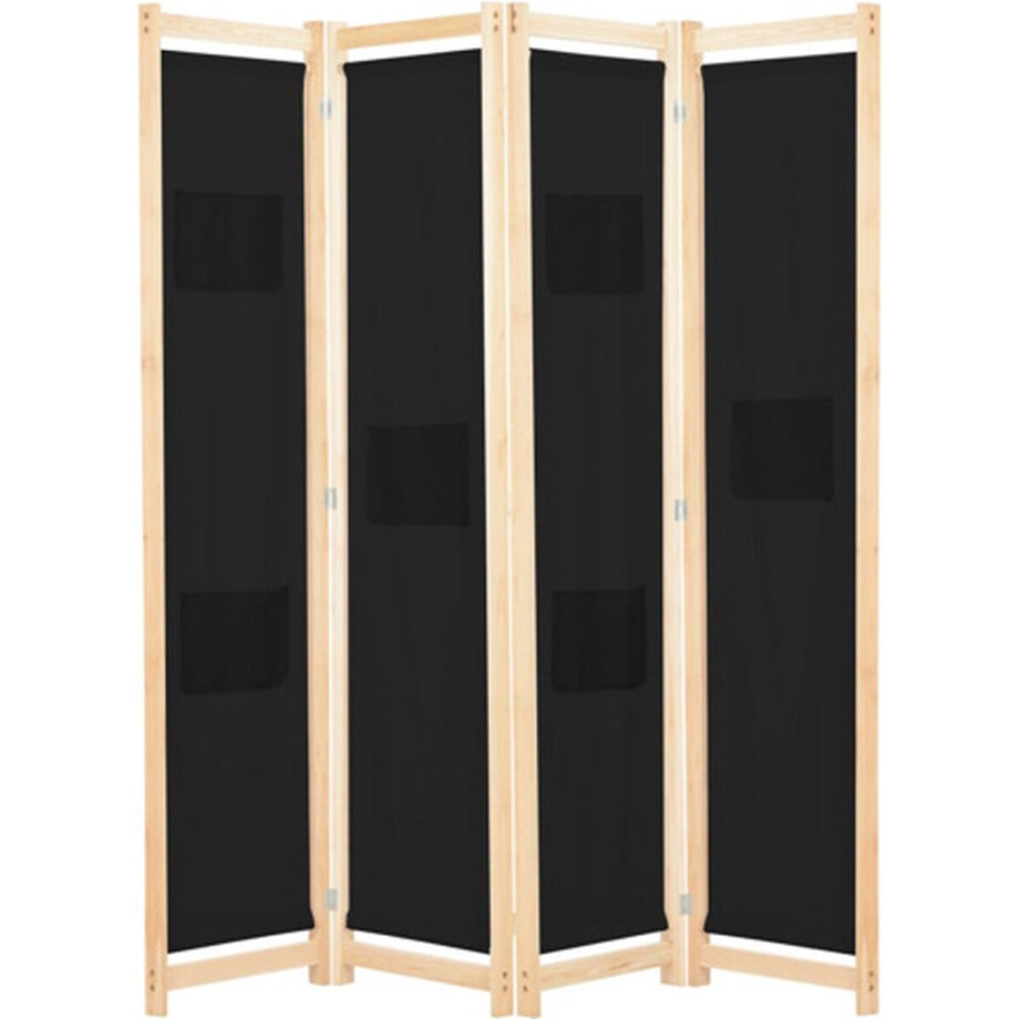 vidaXL - Kamerscherm - met - 4 - panelen - 160x170x4 - cm - stof - zwart vidaXL - Kamerscherm - met - 4 - panelen - 160x170x4 - cm - stof - zwart afbeelding 1
