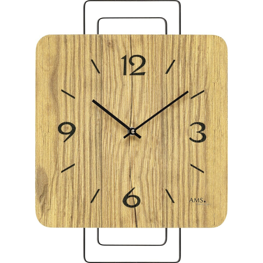 AMS W9700 - Wandklok - Analoog - Vierkant - Quartz - Metaal - Hout - LichtBruin/Beige - Zwart AMS W9700 - Wandklok - Analoog - Vierkant - Quartz - Metaal - Hout - LichtBruin/Beige - Zwart afbeelding 1