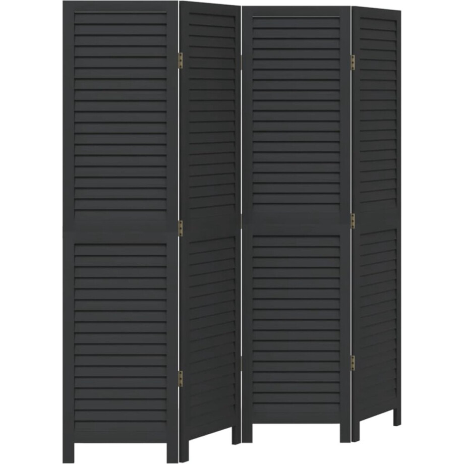 vidaXL - Kamerscherm - met - 4 - panelen - massief - paulowniahout - zwart vidaXL - Kamerscherm - met - 4 - panelen - massief - paulowniahout - zwart afbeelding 1