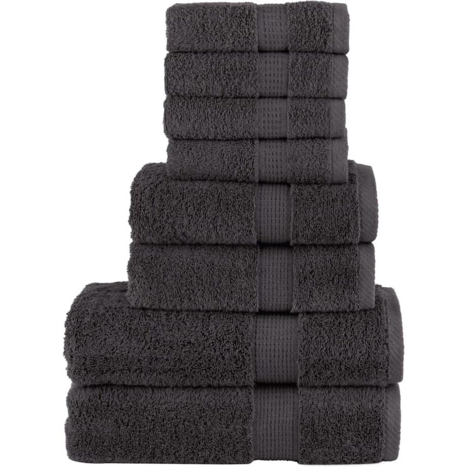 vidaXL - 8-delige - Handdoekenset - SOLUND - 600 - g/m² - antracietkleurig afbeelding 1
