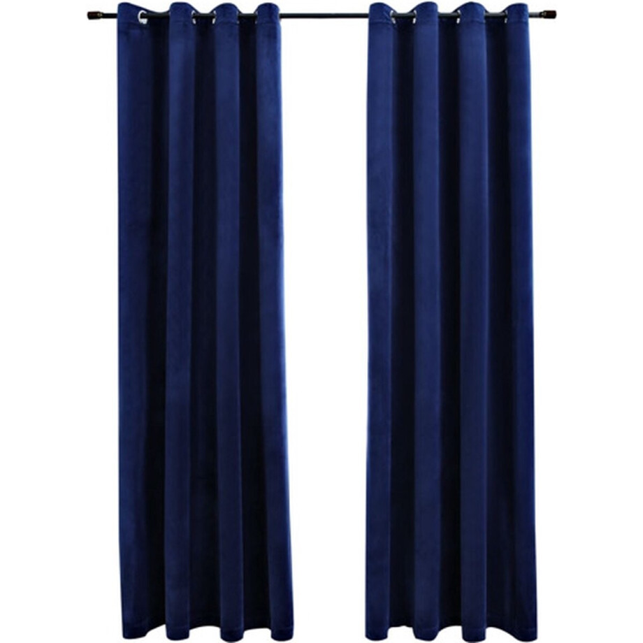 vidaXL - Gordijn - verduisterend - met - ringen - 2 - st - 140x175 - cm - fluweel - blauw afbeelding 1