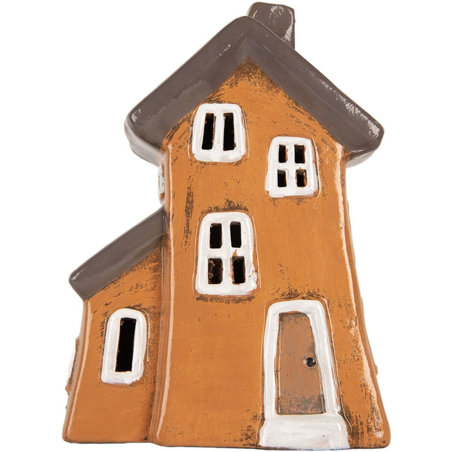 Clayre & Eef Waxinelichthouder Huis 16x11x22 cm Oranje Keramiek afbeelding 1