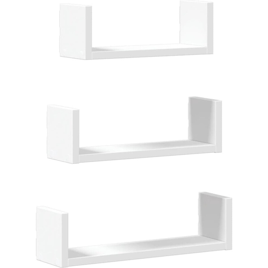 vidaXL - Wandschappen - 3 - st - bewerkt - hout - wit vidaXL - Wandschappen - 3 - st - bewerkt - hout - wit afbeelding 1