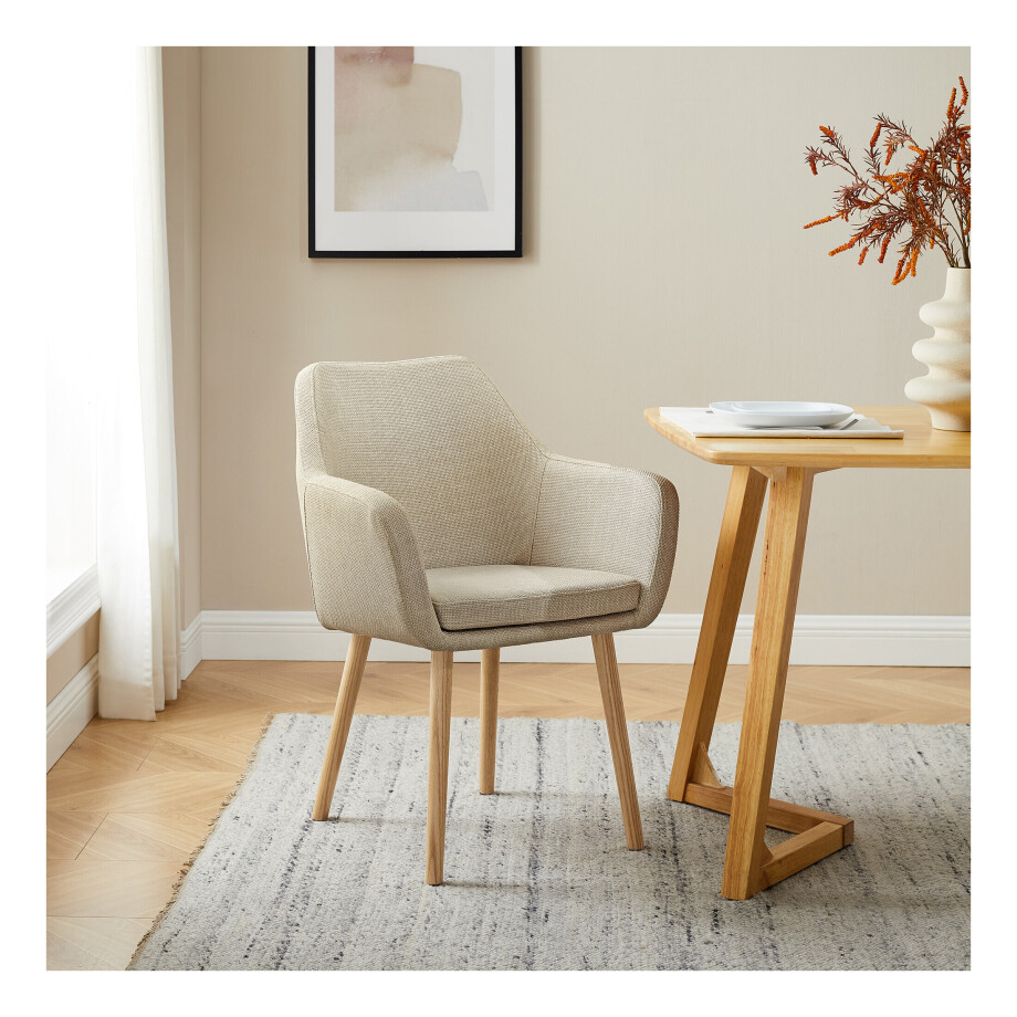 Artistiq Eetkamerstoel 'Jua' Stof, kleur Beige Artistiq Eetkamerstoel 'Jua' Stof, kleur Beige afbeelding 1
