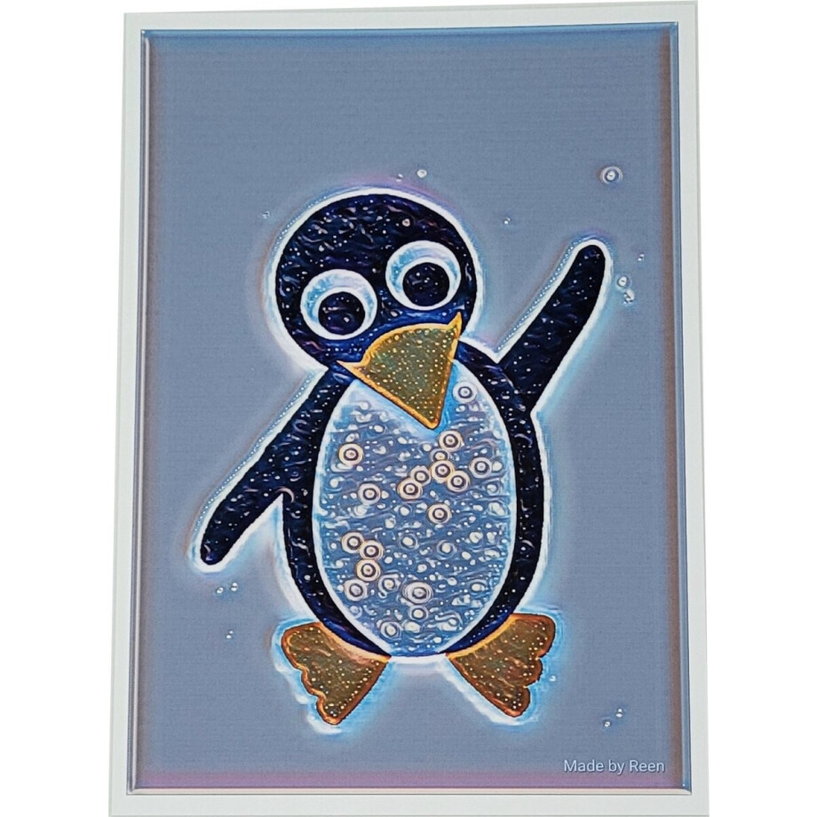 Poster Pinguïn oud grijs-blauw - Dierenposter - kinderposter - kinderkamer - babykamer afbeelding 1