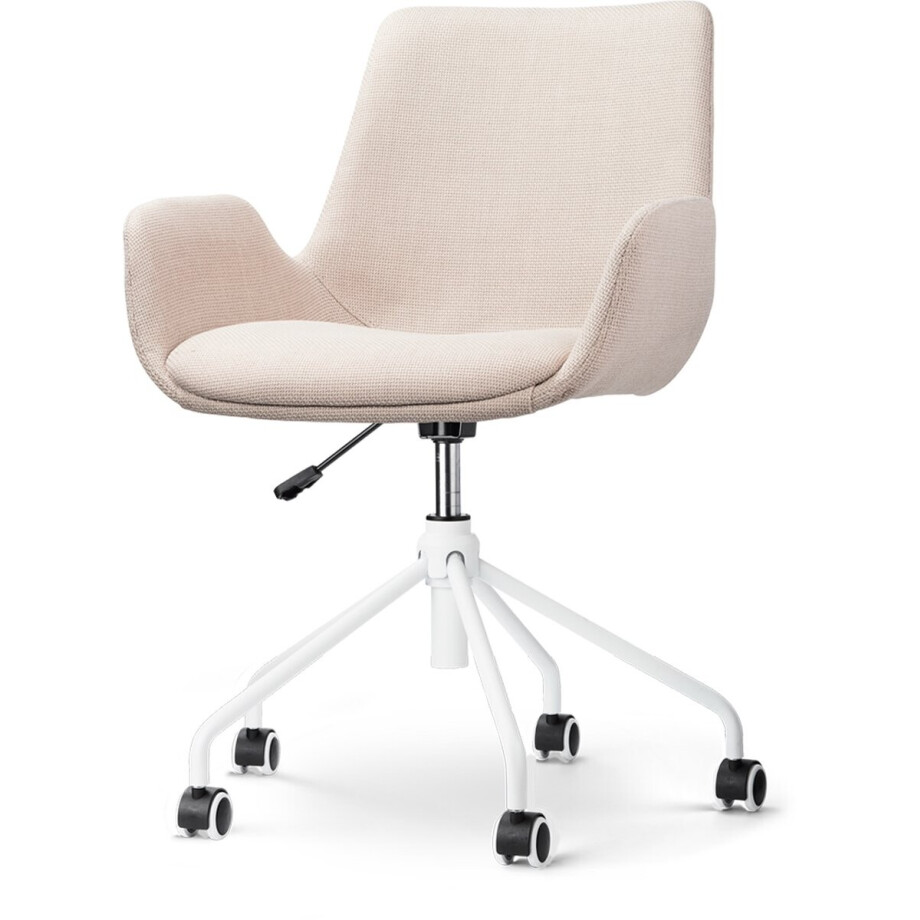 Nolon Nout-Eef Bureaustoel Beige - Stof - Verstelbaar - Wielen - Wit Onderstel - Lage Armleuning - Modern - Design - Comfirtabel afbeelding 1
