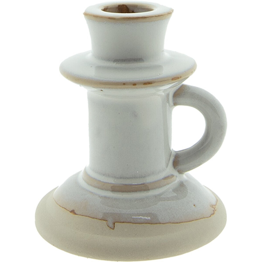 Clayre & Eef Kandelaar 10 cm Beige Porselein Kaarsenstandaard afbeelding 1