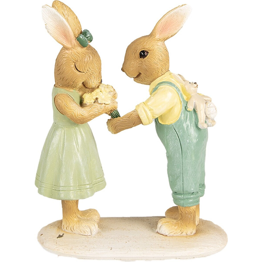 Clayre & Eef Beeld Konijn 14 cm Bruin Groen Polyresin afbeelding 1