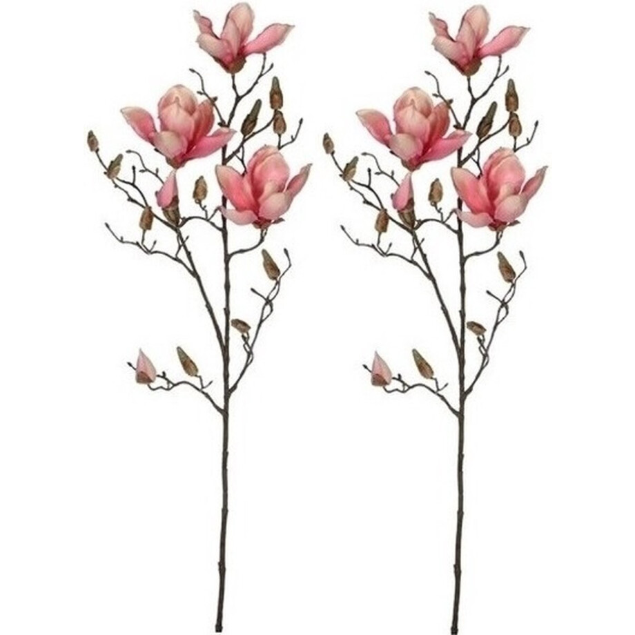 Mica Decorations Kunstbloem - 2x - Magnolia beverboom - roze - 80 cm - kunsttak afbeelding 1
