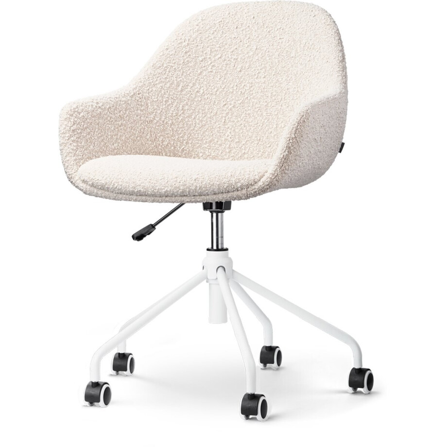 Nolon Nout-Mae Bureaustoel Bouclé Beige - Stof - Verstelbaar - Wieltjes - Wit Onderstel - Design - Comfortabel Nolon Nout-Mae Bureaustoel Bouclé Beige - Stof - Verstelbaar - Wieltjes - Wit Onderstel - Design - Comfortabel afbeelding 1