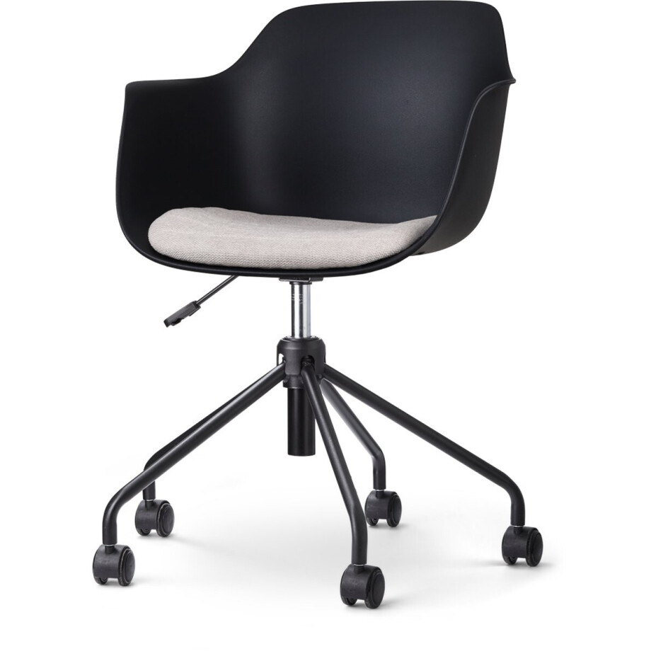 Nolon Nout-Liz Bureaustoel Zwart met Beige Zitkussen - met Armleuning - Kunststof - Vast Zitkussen - Verstelbaar - Wieltjes - Zwart Onderstel afbeelding 1