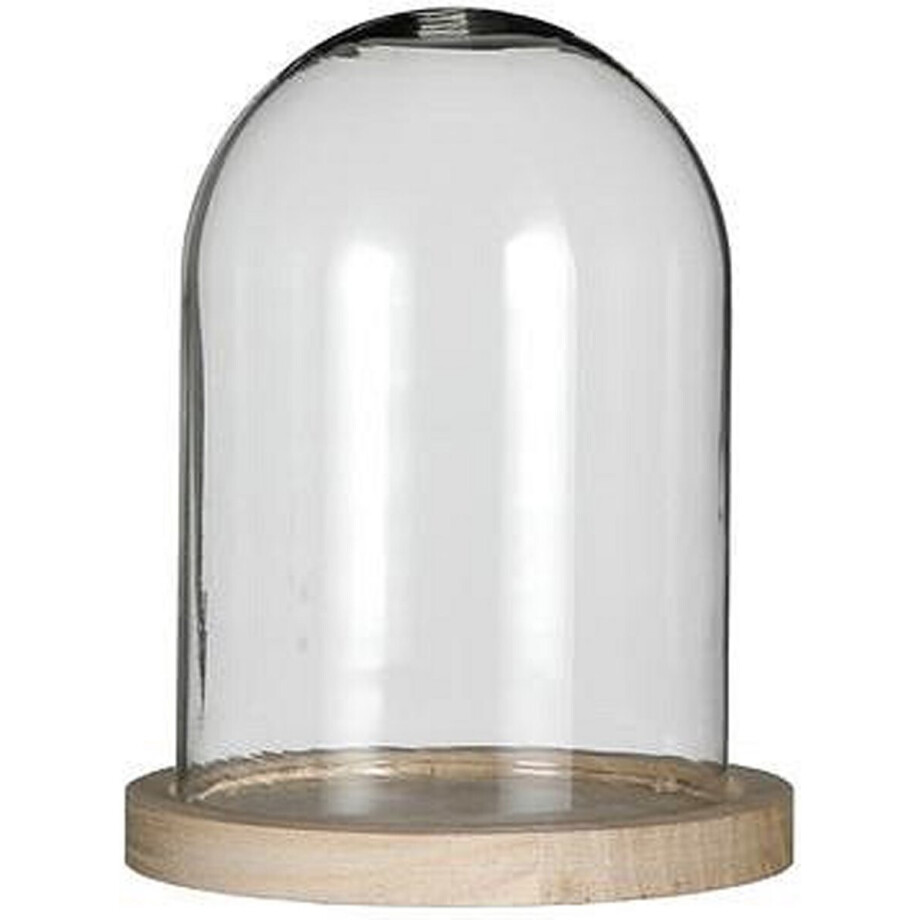 Ideas 4 Seasons Decoratie stolp - glas - houten plateau - D12 x H16 cm afbeelding 1