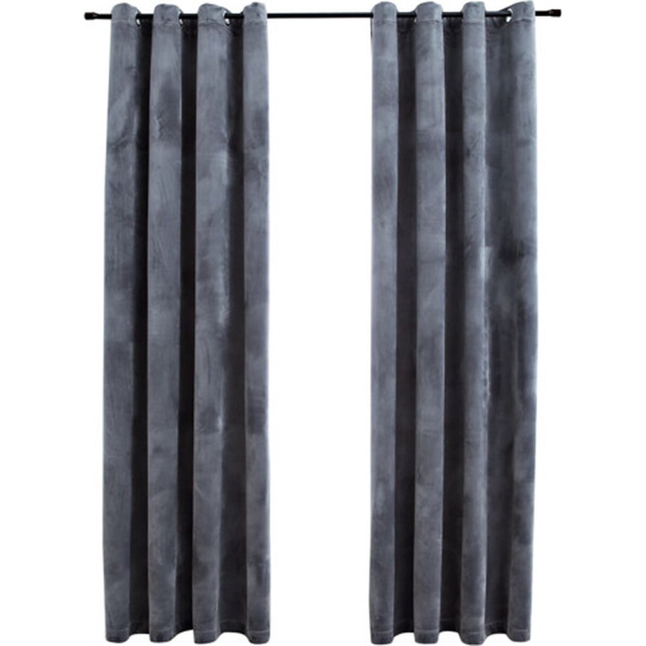 vidaXL - Gordijn - verduisterend - met - ringen - 2 - st - 140x225 - cm - fluweel - grijs afbeelding 1