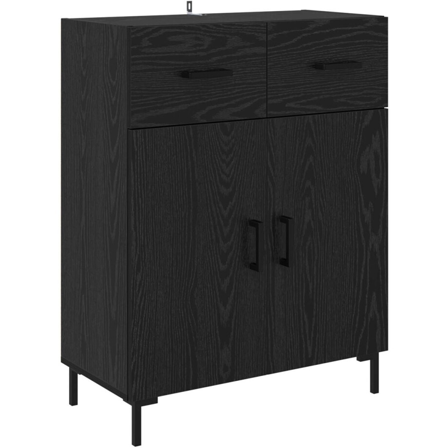vidaXL - Dressoir - met - lade - Zwart - Eiken - 69,5 - x - 34 - x - 90 - cm - Bewerkt - hout afbeelding 1