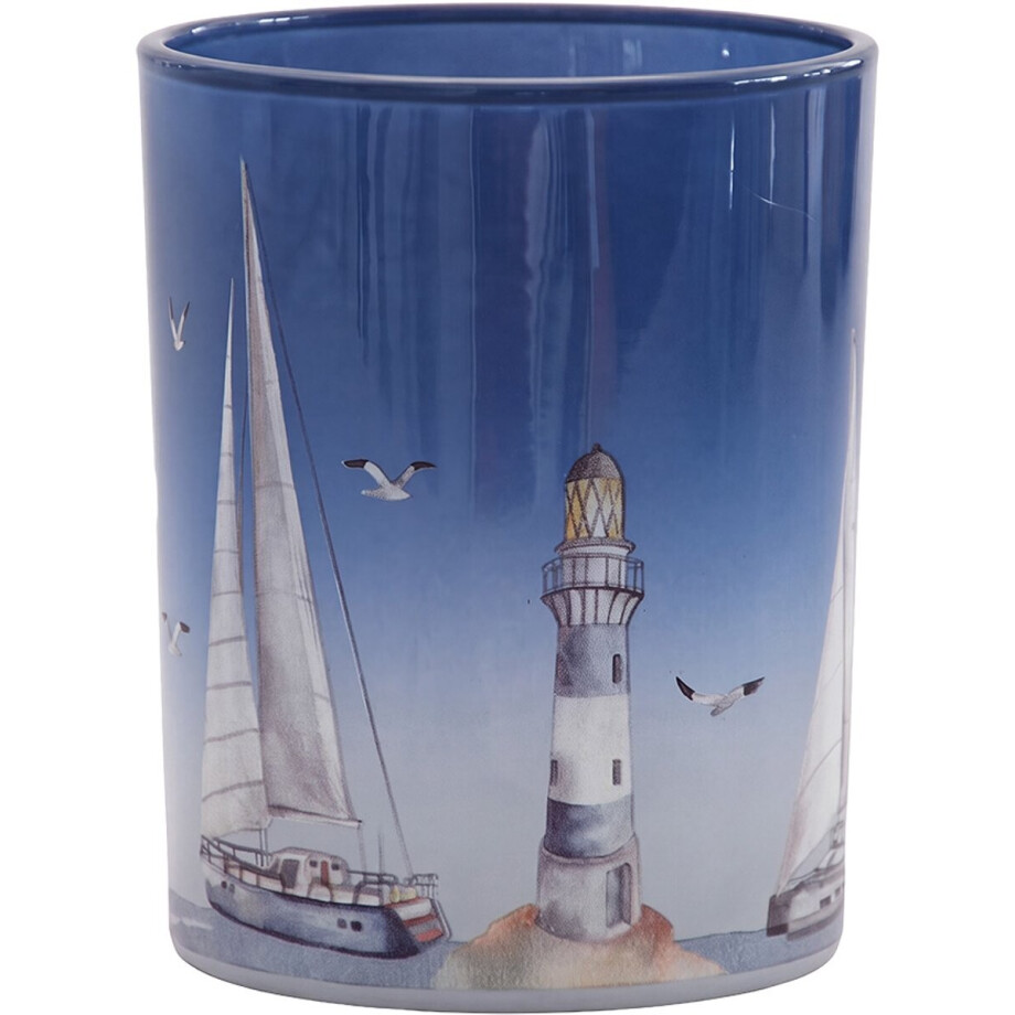 Clayre & Eef Waxinelichthouder Blauw Glas afbeelding 1