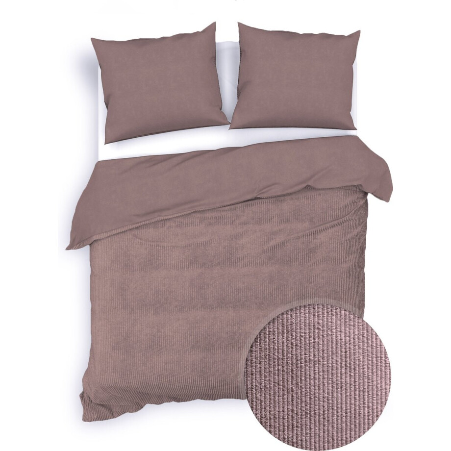 Zohome Dekbedovertrek Velluto-a-Coste - Effen Bedlinnen - 260x220 - Roze - Dekbedhoes van Polyester / Katoen afbeelding 1