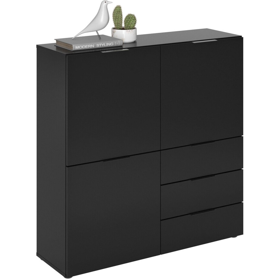 Opbergkast Raven Zwart - Breedte 100 cm - Hoogte 101 cm - Diepte 32 cm - Met planken - Met openslaande deuren afbeelding 1