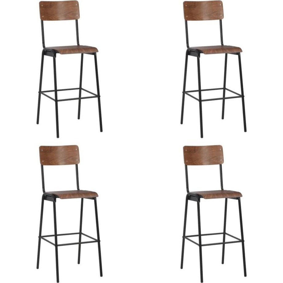 vidaXL - Barstoelen - 4 - st - massief - multiplex - staal afbeelding 1