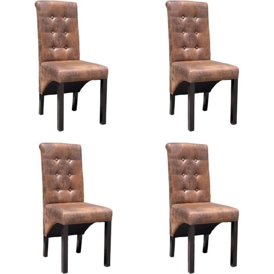 vidaXL - Eetkamerstoelen - 4 - st - kunstleer - bruin vidaXL - Eetkamerstoelen - 4 - st - kunstleer - bruin afbeelding 1