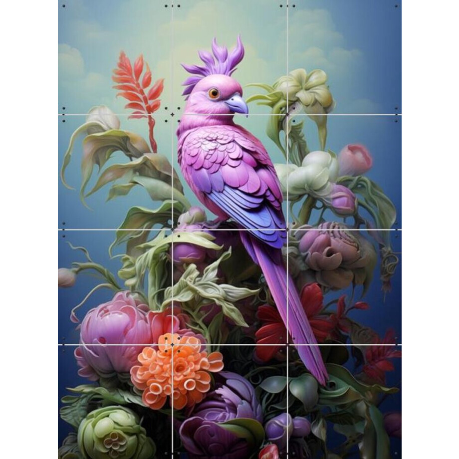 IXXI Purple Bird, OTTI - 60 x 80 cm - Gratis ophangtool - Grote wanddecoratie en posters - Speels, Modern, Digitale Kunst, Kleurrijk, Woonkamer, Gang afbeelding 1