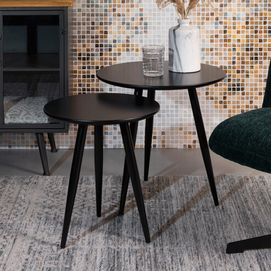 Bijzettafel 'Kevan' set van 2 stuks, kleur Zwart afbeelding 1