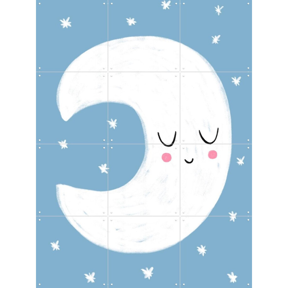 IXXI Little Blue Moon, BAINAI - 60 x 80 cm - Gratis ophangtool - Grote wanddecoratie en posters - Illustraties, Fantasierijk, Speels, Cartoonesk afbeelding 1