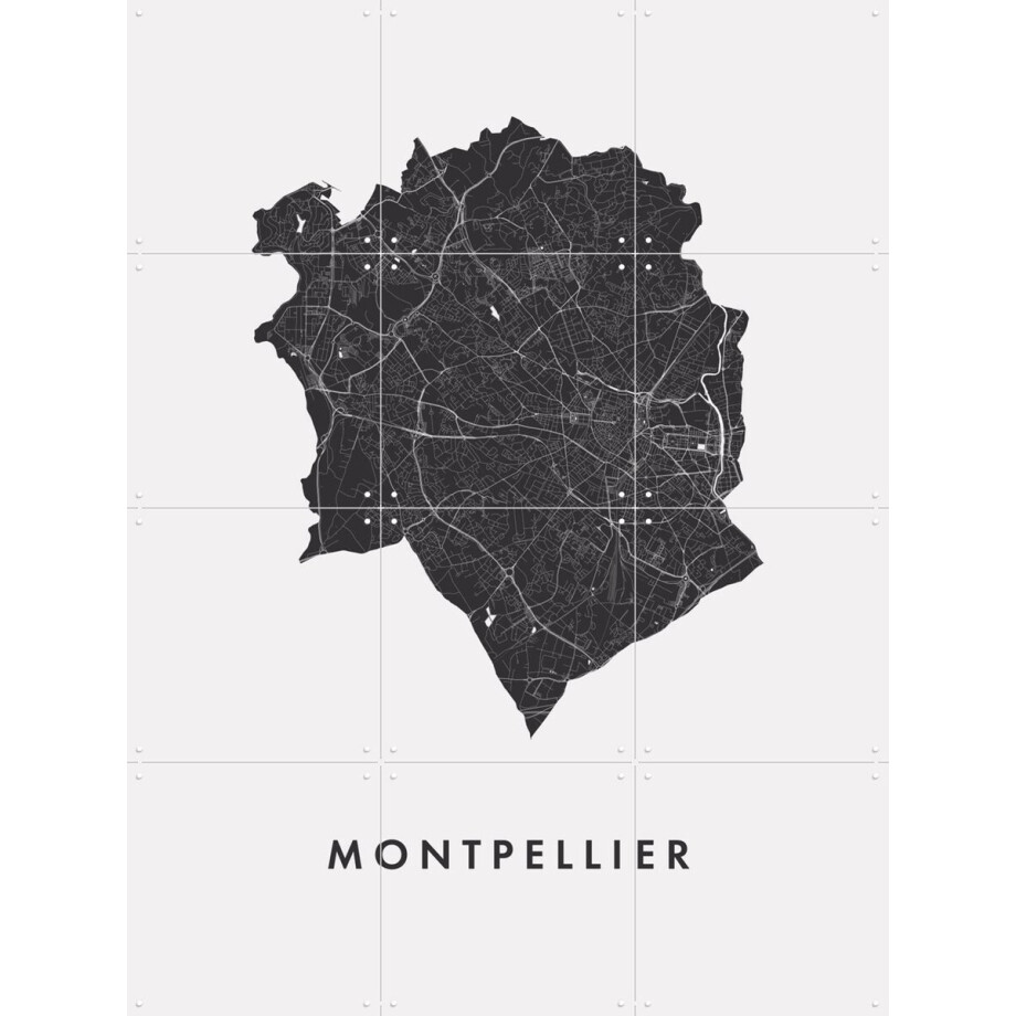IXXI Montpellier City Map, Kunst in Kaart - 60 x 80 cm - Grote wanddecoratie en posters - Abstract, Minimalisme, Technische Tekening, Grafisch afbeelding 1