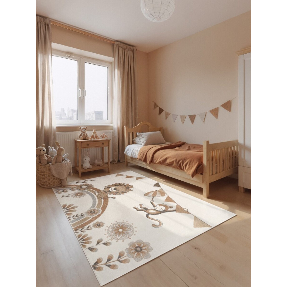 Villeroy & Boch Kindervloerkleed Lion Summer Party - Creme / Kleurrijk - Laagpolig Vloerkleed Kinderkamer - 160x230 cm afbeelding 1