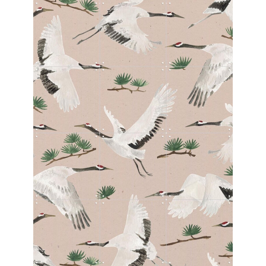 IXXI Cranes Pink, Isabelle Vandeplassche & Rijksmuseum 2.0 - 60 x 80 cm - Gratis ophangtool - Grote wanddecoratie en posters - Illustraties afbeelding 1