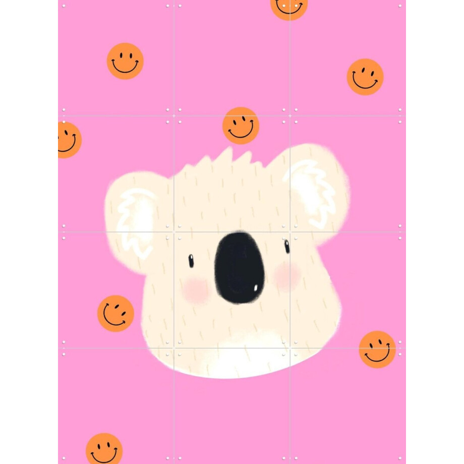 IXXI Smiley Koala, Stadse Spruiten | door Miek illustreert - 60 x 80 cm - Gratis ophangtool - Grote wanddecoratie en posters - Cartoonesk afbeelding 1