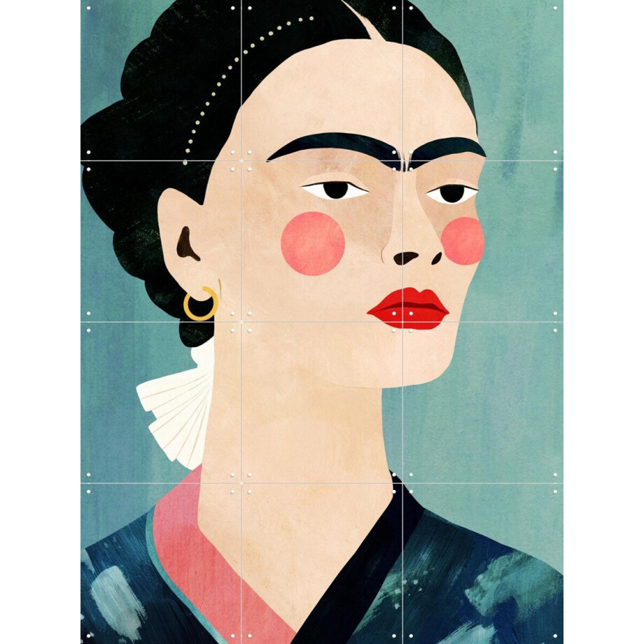 IXXI Frida on Blue, Henry Rivers - 60 x 80 cm - Gratis ophangtool - Grote wanddecoratie en posters - Kleurrijk, Cartoonesk, Illustraties, Slaapkamer afbeelding 1