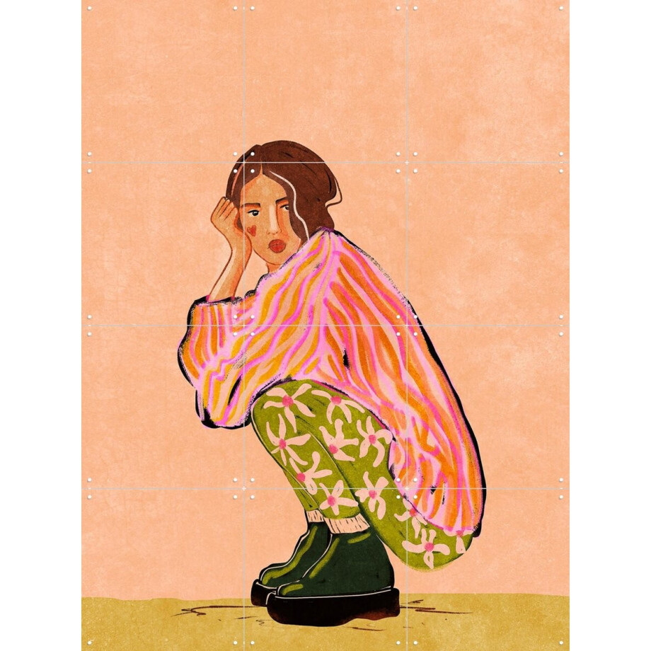 IXXI Sit Here With Me For A Moment, Raissa Oltmanns - 60 x 80 cm - Gratis ophangtool - Grote wanddecoratie en posters - Speels, Cartoonesk afbeelding 1