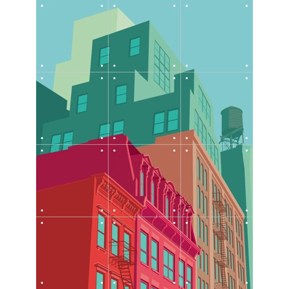 IXXI NYC - Mulberry street, Remko Heemskerk & Kunst in Kaart - 60 x 80 cm - Gratis ophangtool - Grote wanddecoratie en posters - Kleurrijk, Grafisch afbeelding 1
