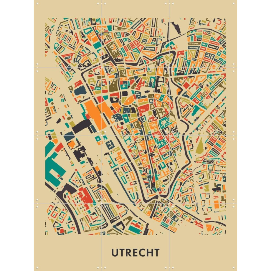 IXXI Utrecht Mosaic Map, Kunst in Kaart - 60 x 80 cm - Gratis ophangtool - Grote wanddecoratie en posters - Grafisch Ontwerp, Kleurrijk, Digitale afbeelding 1
