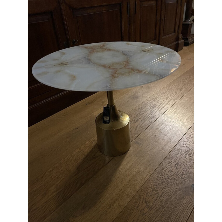 PTMD Lavina Ronde Bijzettafel - H40xØ48 cm - Aluminium/Glas - Goud/Wit afbeelding 1