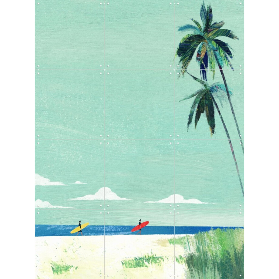 IXXI Palm Beach Surfers, Henry Rivers - 60 x 80 cm - Gratis ophangtool - Grote wanddecoratie en posters - Grafisch Ontwerp, Kleurrijk, Illustraties afbeelding 1