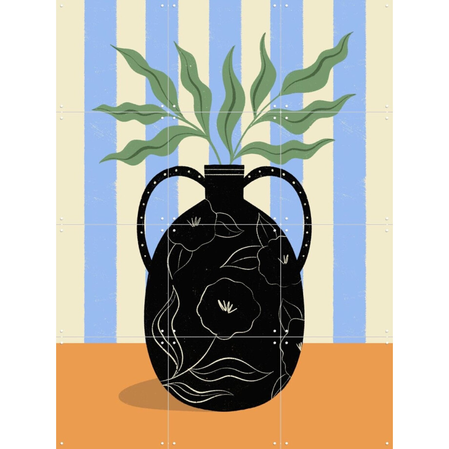IXXI Leaves in Patterned Vase, Melissa Donne & Various - 60 x 80 cm - Gratis ophangtool - Grote wanddecoratie en posters - Grafisch Ontwerp afbeelding 1