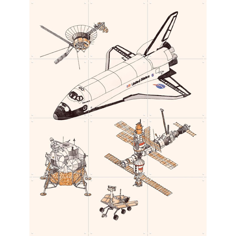 IXXI Spacecrafts, Florent Bodart - 60 x 80 cm - Gratis ophangtool - Grote wanddecoratie en posters - Technische Tekening, Line art, Illustraties afbeelding 1
