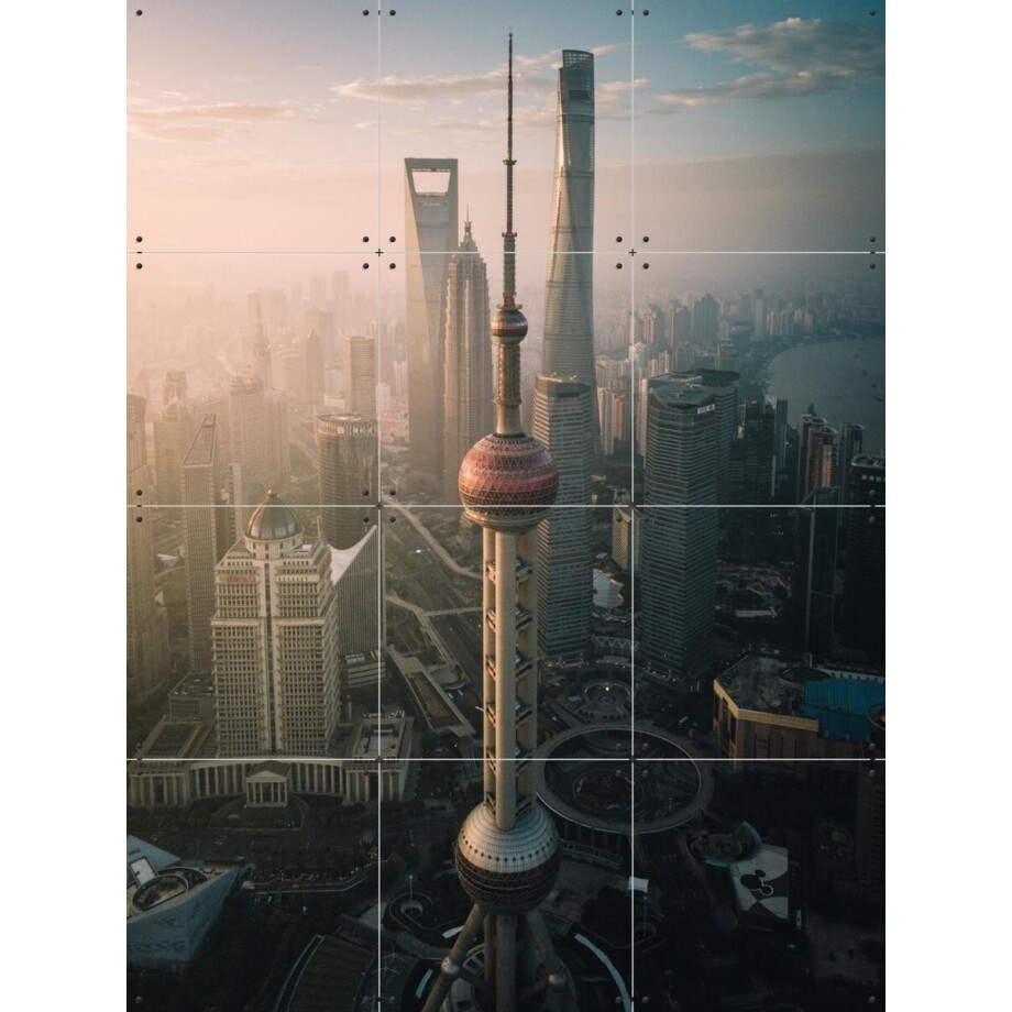 IXXI Aerial Shot Shanghai China, Tristan Zhou - 60 x 80 cm - Gratis ophangtool - Grote wanddecoratie en posters - Fotografie, Gang, Woonkamer afbeelding 1