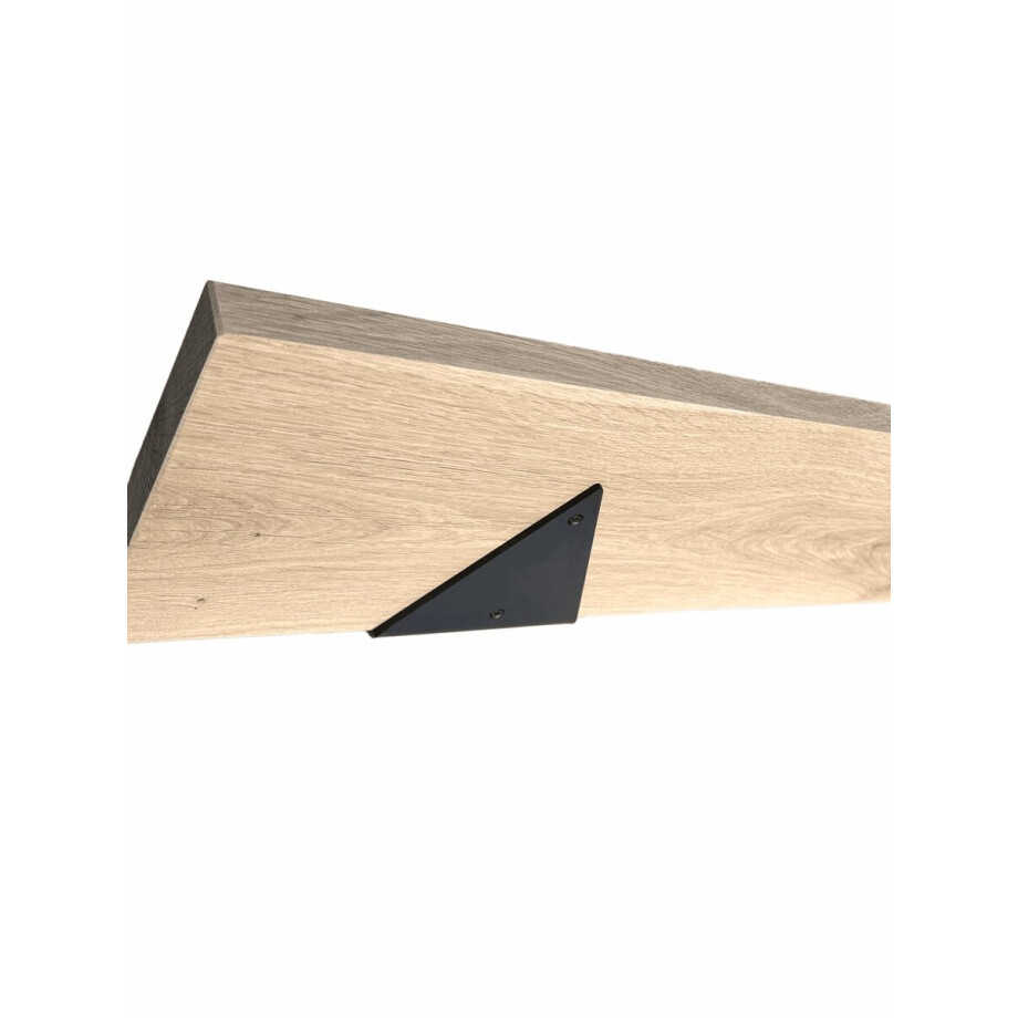 GoudmetHout Massief Eiken Wandplank - 220x20 cm - Plankdrager driehoekvorm Mat Zwart - Boekenplank - Muurplank afbeelding 1