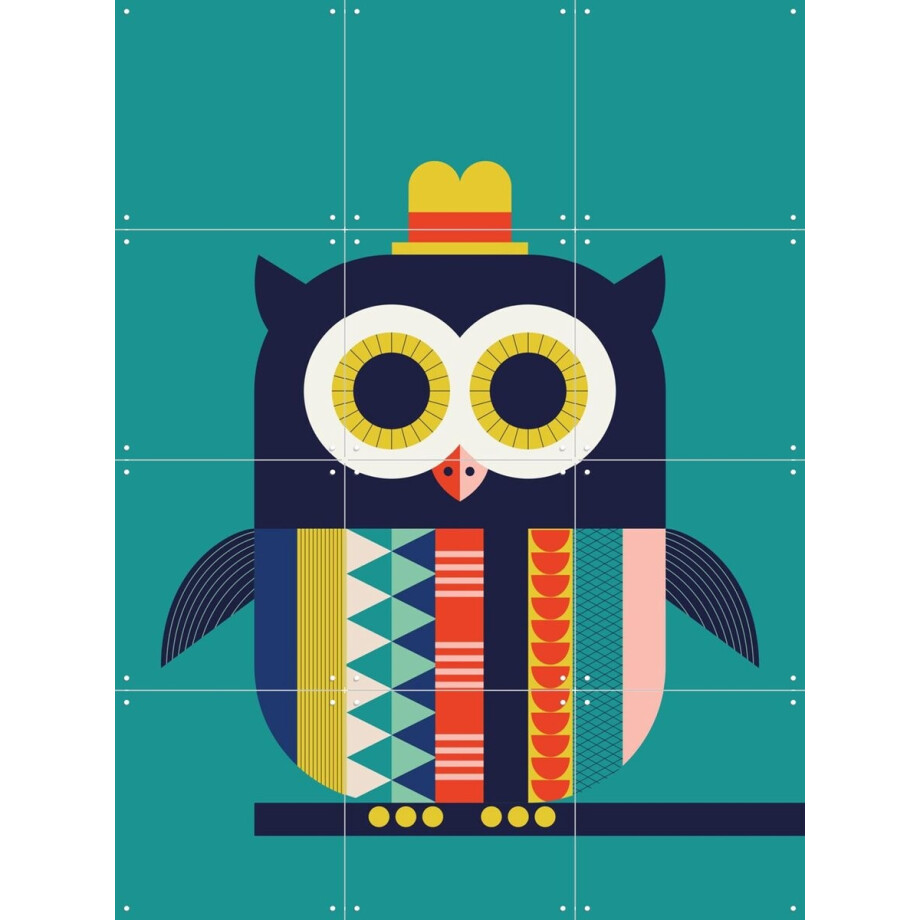 IXXI Owl, Ingela P. Arrhenius - 60 x 80 cm - Gratis ophangtool - Grote wanddecoratie en posters - Grafisch Ontwerp, Kleurrijk, Speels, Geometrische afbeelding 1