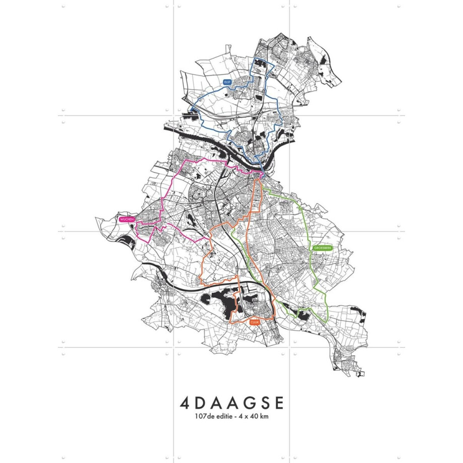 IXXI De Nijmeegse 4Daagse 160km - 2025, Kunst in Kaart - 60 x 80 cm - Gratis ophangtool - Grote wanddecoratie en posters - Line art, Grafisch Ontwerp afbeelding 1