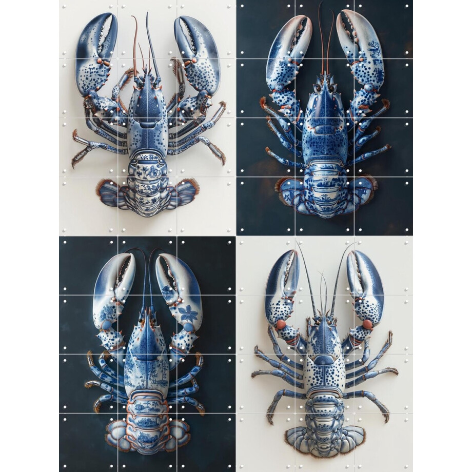IXXI Delfts blauwe kreeften, Margriet Hulsker - 60 x 80 cm - Gratis ophangtool - Grote wanddecoratie en posters - Realisme, Decoratieve kunsten afbeelding 1