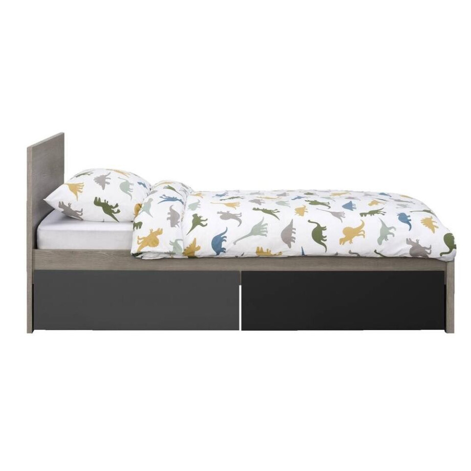 Leen Bakker - Bed Tempo Incl. Ladenset - Eikenkleur - 90x200 Cm - Spaanplaat - Grijs afbeelding 1