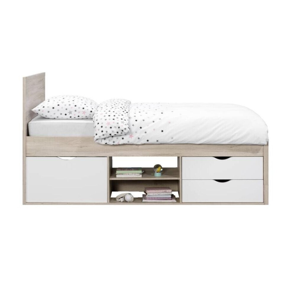 Leen Bakker - Bed Tempo Incl. Bedverhoger - Eikenkleur - 90x200 Cm - Spaanplaat - Bruin afbeelding 1