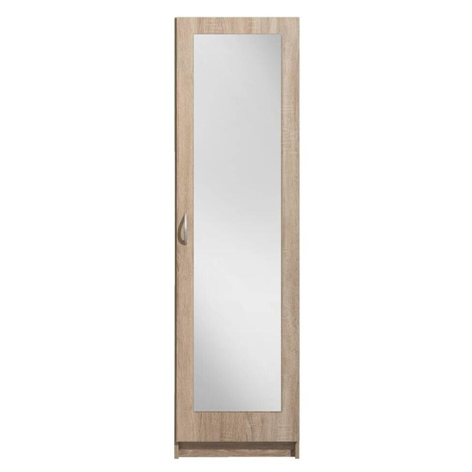 Leen Bakker - Kledingkast Varia 1-deurs Inclusief Spiegel - Licht Eiken - 175x49x50 Cm - Spaanplaat - Bruin afbeelding 1